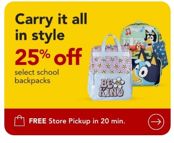 Now 25% off select school backpacks