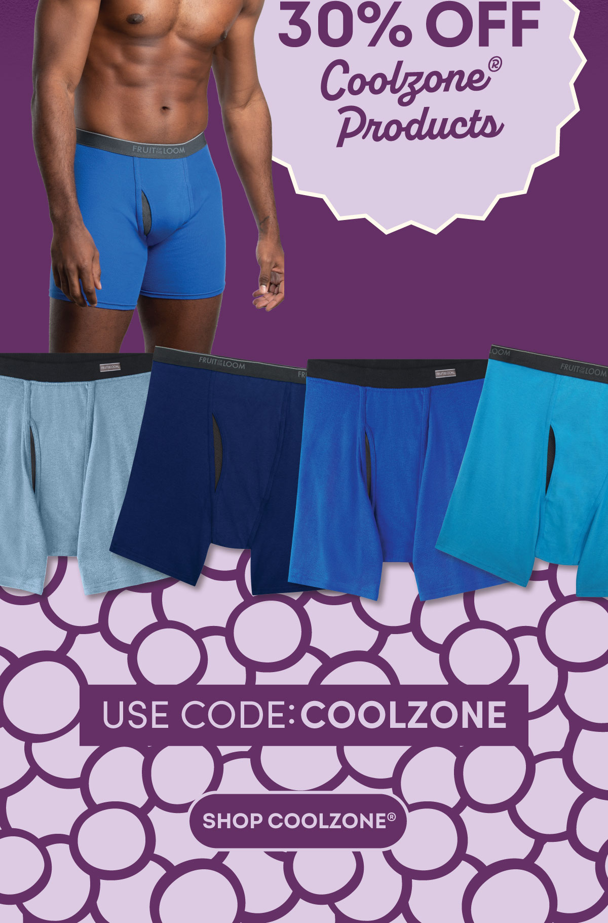 30% off Coolzone® products. USE CODE: BREATHABLE. "shop coolzone®" button.