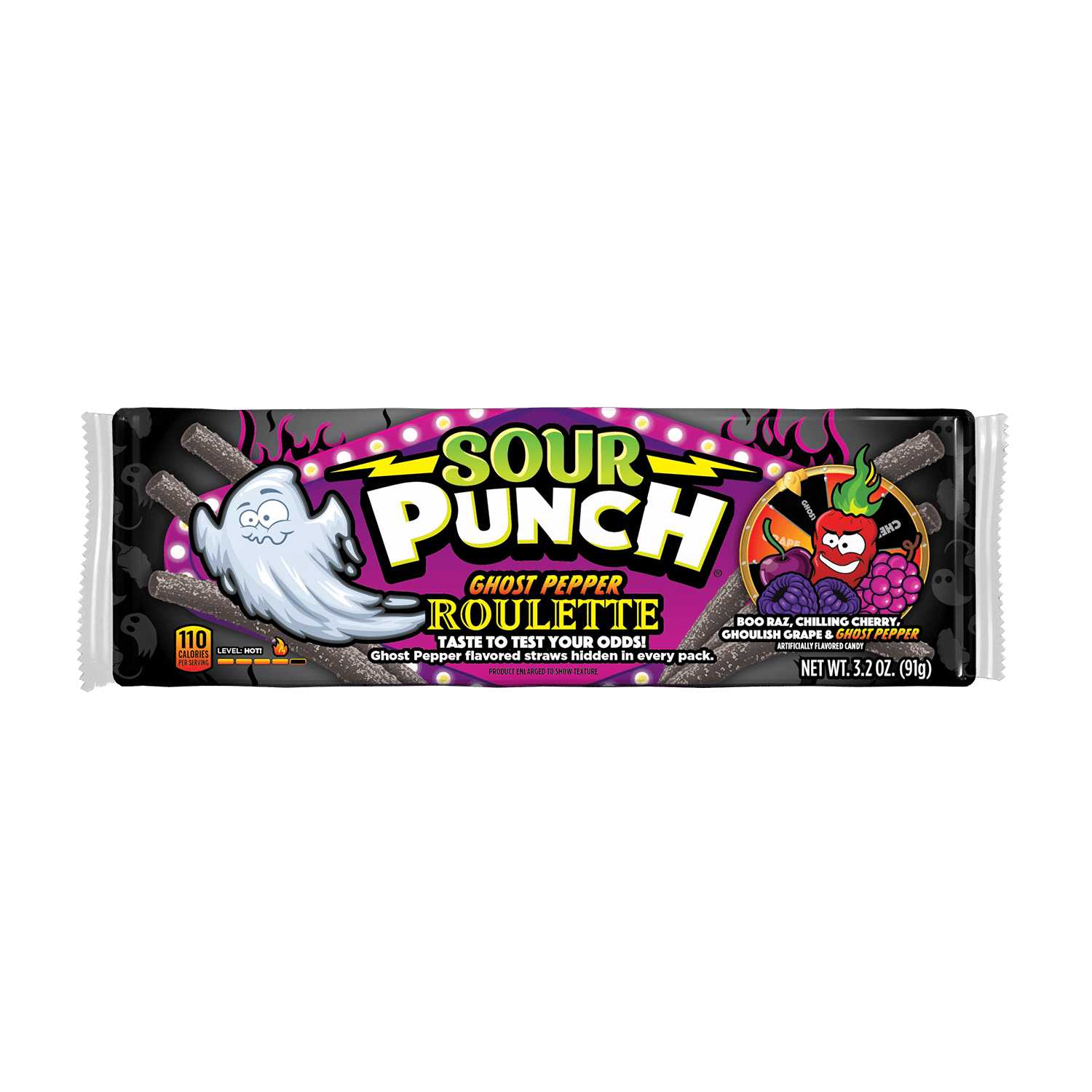 Image of SOUR PUNCH Ghost Pepper Roulette Straws, 3.2oz Tray