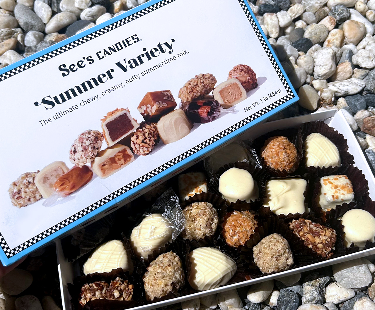 A Hand Holding a Summer Variety Box of Chocolates