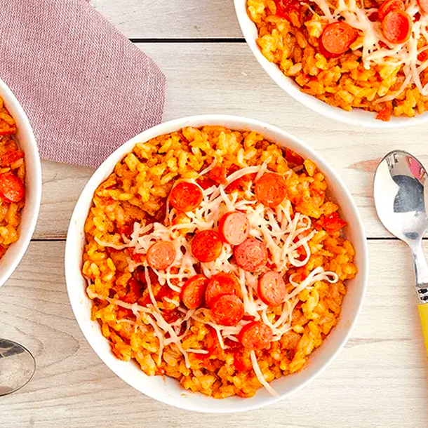 Pepperoni Pizza Cheesy Rice Bowls