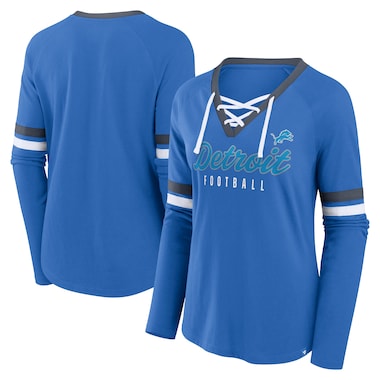  Fanatics Blue  Won and Done Lace-Up Long Sleeve Fashion Top