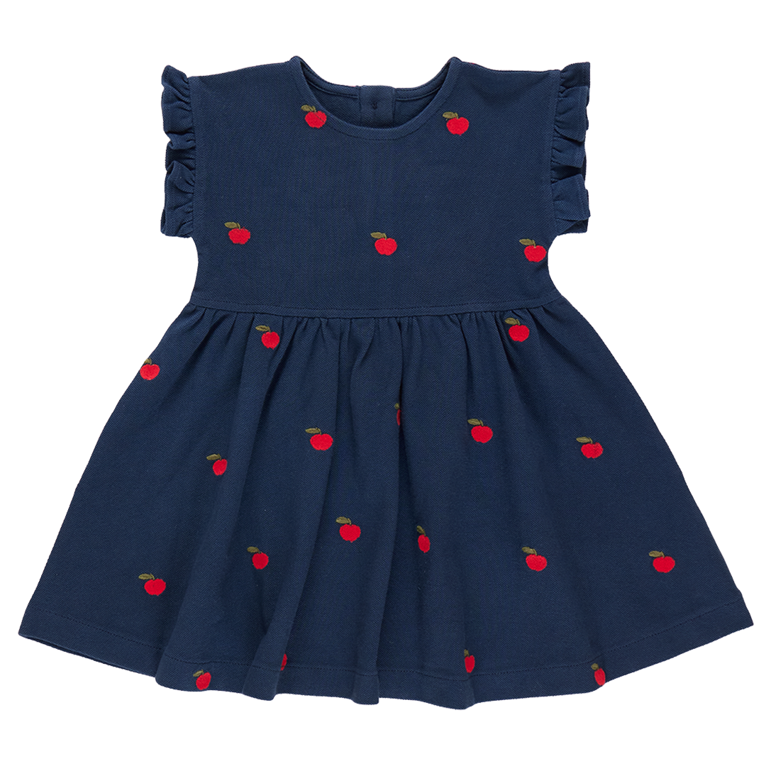 Image of Girls Adaline Ruffle Dress - Apples Embroidery