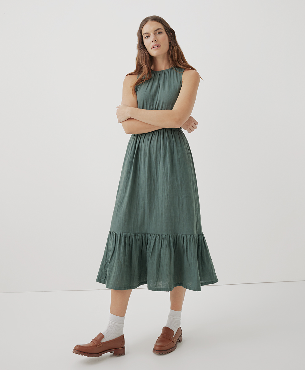 Image of Women's Coastal Double Gauze Cutout Midi Dress