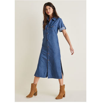 Denim Midi Shirt Dress