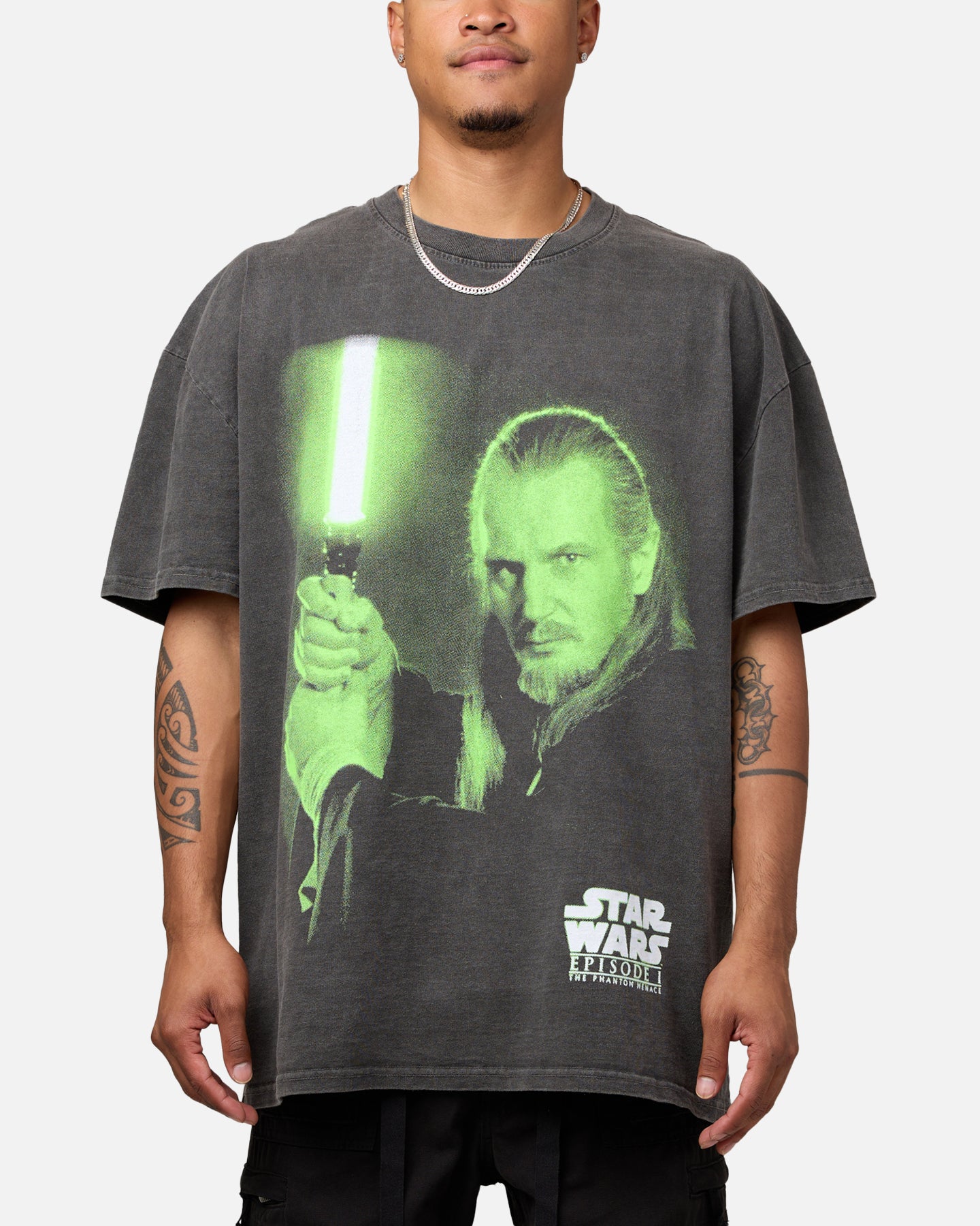 Image of Star Wars Qui Gon Jinn Heavyweight T-Shirt Black Wash