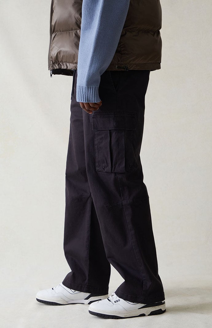 Image: Stretch Canvas Black Baggy Cargo Pants