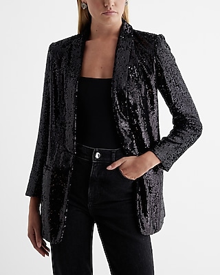 sequin open front boyfriend blazer