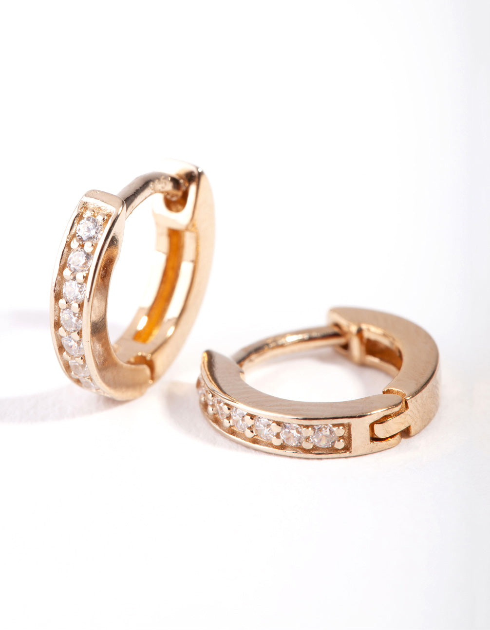 Image of Gold Plated Sterling Silver Cubic Zirconia Huggie Earrings