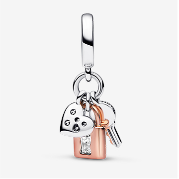 Two-tone Key, Padlock & Heart Triple Dangle Charm