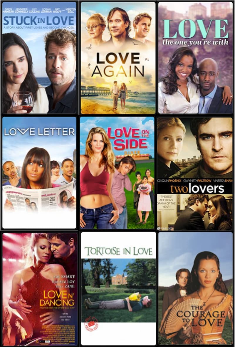 Available titles include: 'Stuck in Love', 'Love on the Side', and 'The Courage to Love'