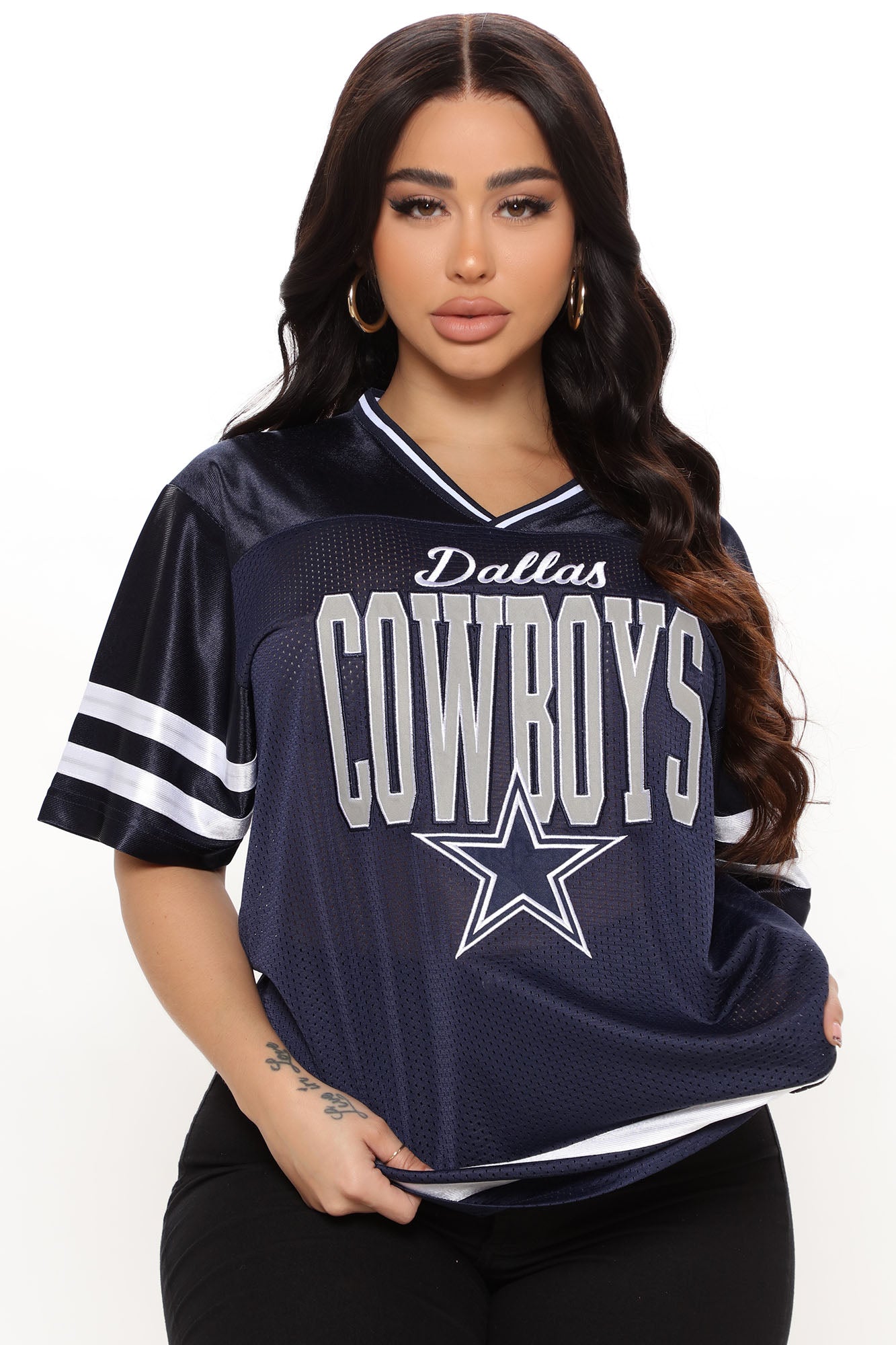 Image of NFL Ain't No Rookie Cowboys Mesh Top - Navy