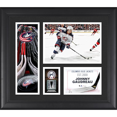 Johnny Gaudreau  15" x 17" Framed Player Collage with a Piece of Game-Used Puck