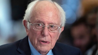 Sen. Bernie Sanders, I-Vt., talks to reporters at the Capitol, March 7, 2024.