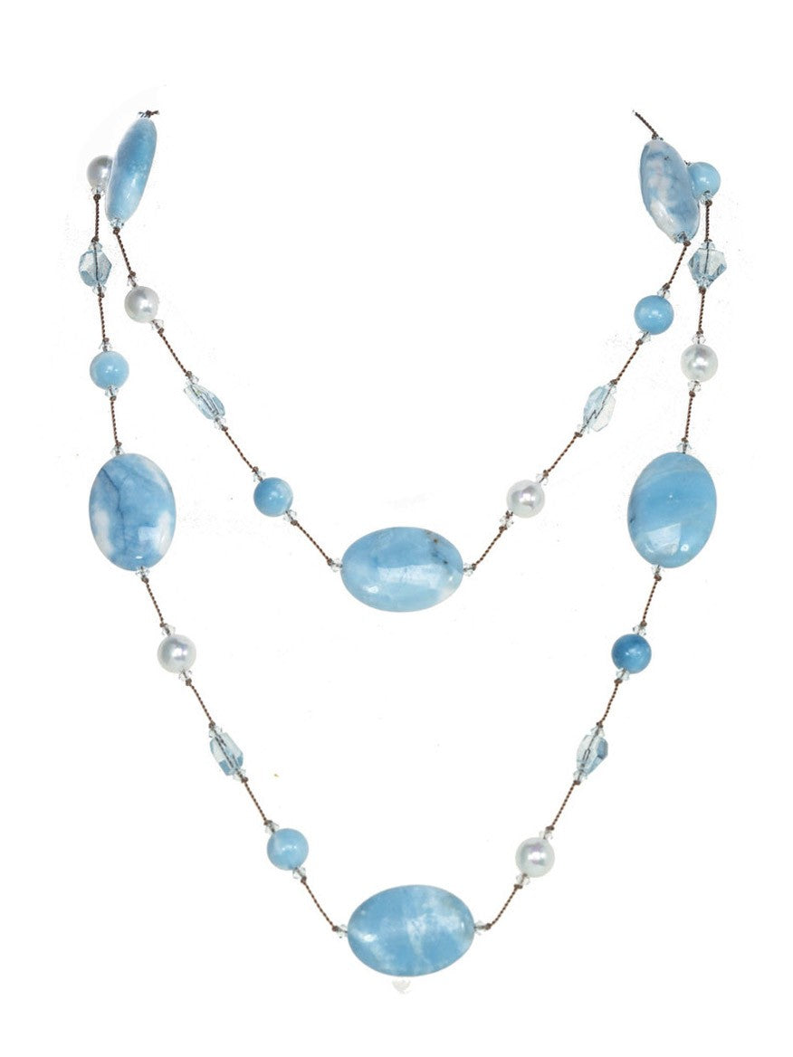 Image of Margo Morrison Oval Blue Larimar Necklace with Blue Topaz