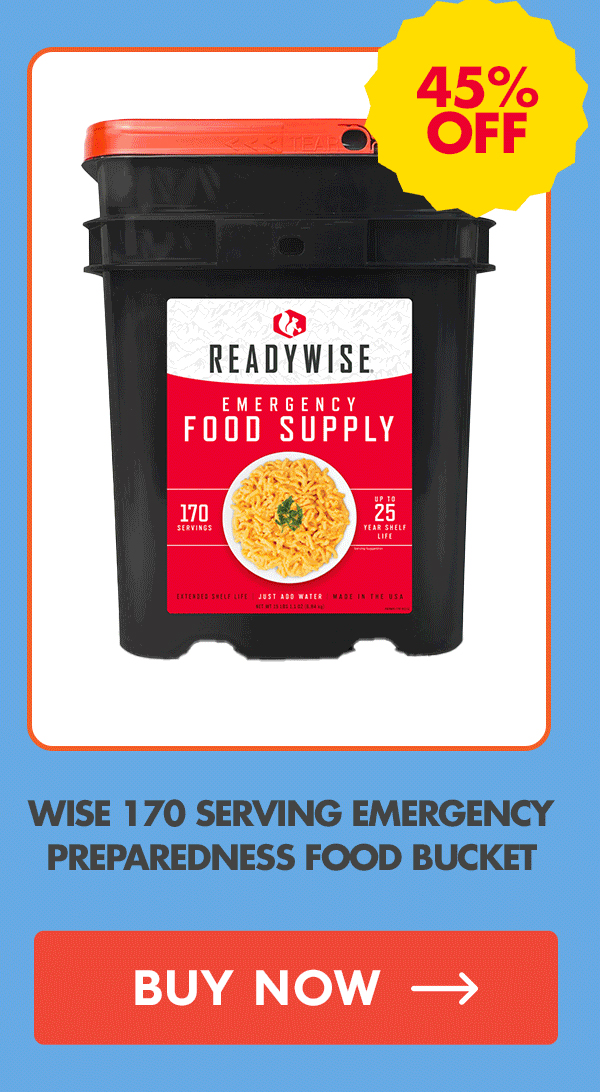 40% Off Wise 170 Serving Emergency Preparedness Food Bucket CTA: Buy Now