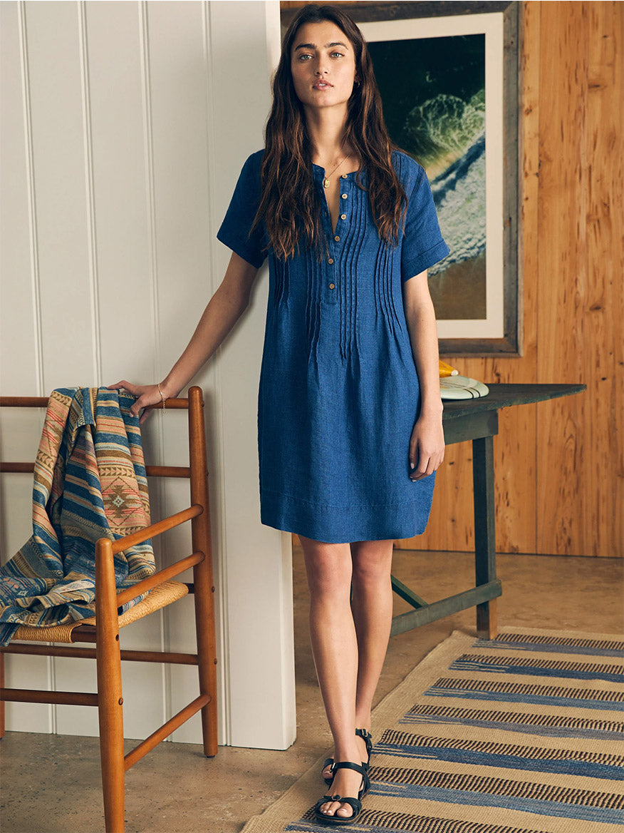 Image of Faherty Brand Gemina Basketweave Dress in Indigo