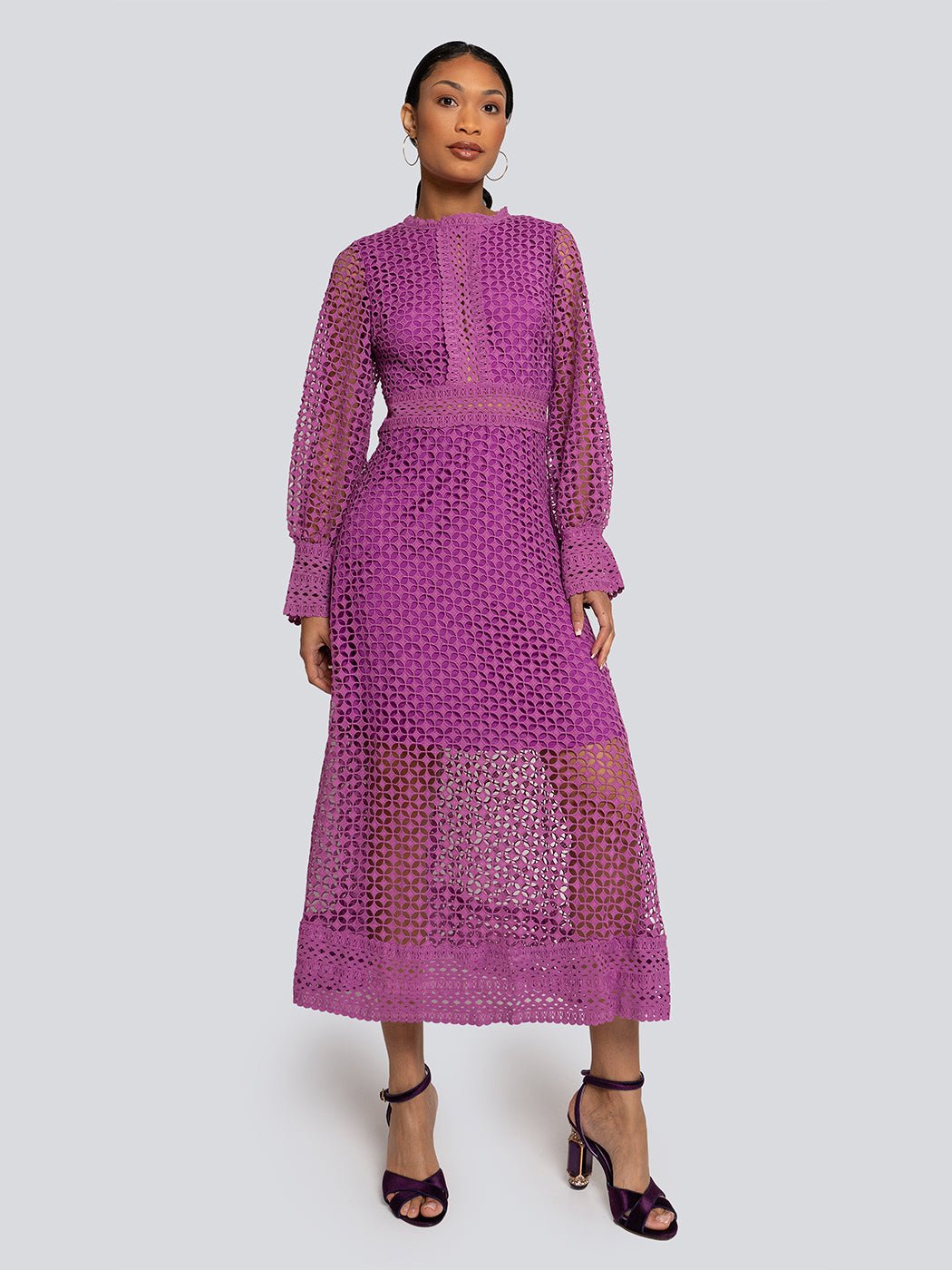 Ariana Long Sleeve Lace Overlay Midi Dress