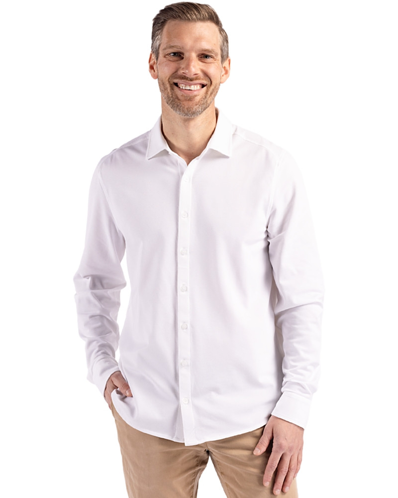 Image of Cutter & Buck Advantage Tri-Blend Eco Soft Pique Long Sleeve Knitted Mens Button Down