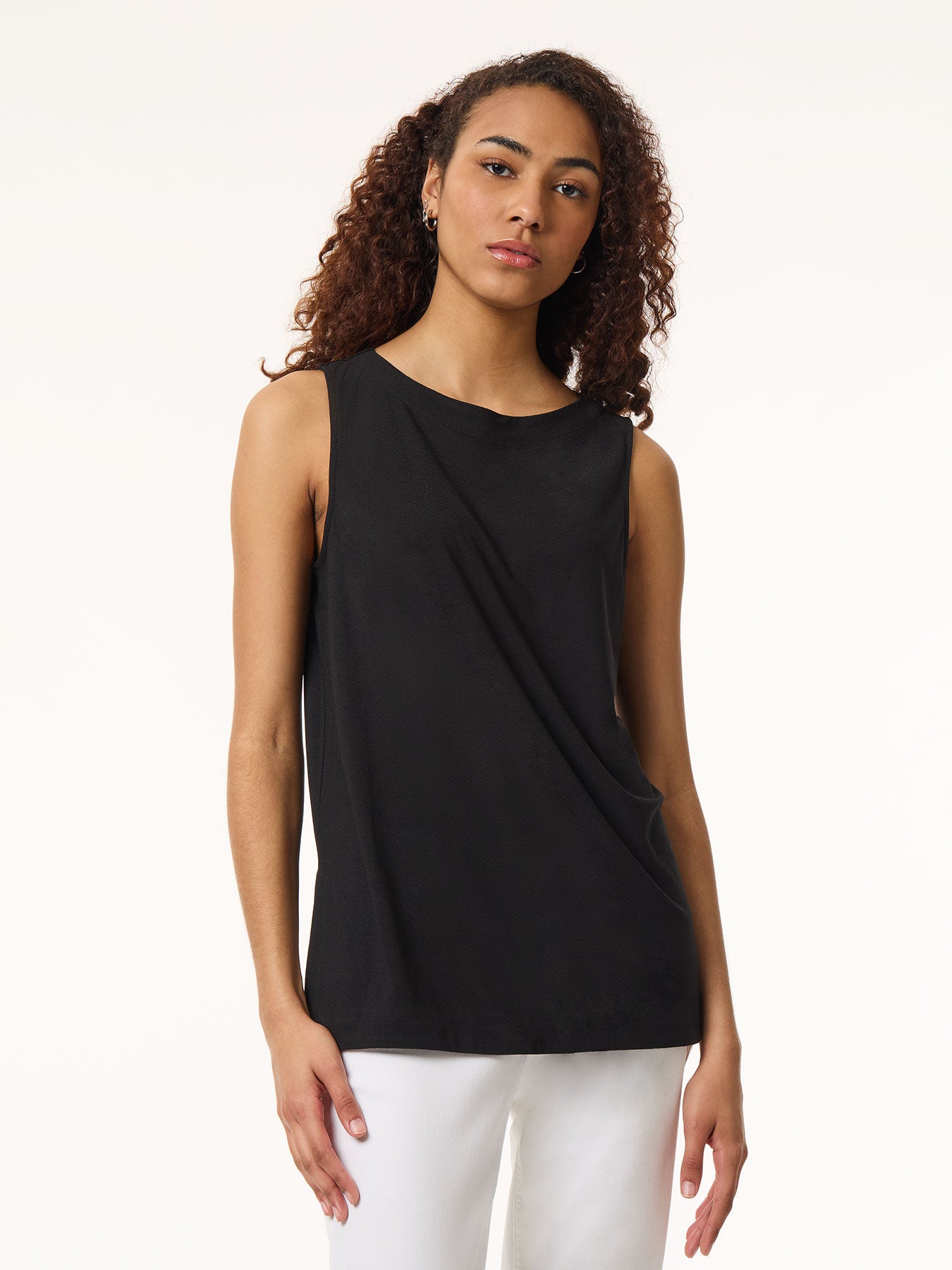 Image of Side Slit Sleeveless Tunic, Moss Crepe