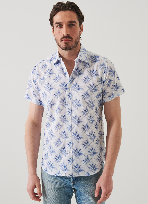 LEAF PRINT COTTON SHORT SLEEVE SHIRT