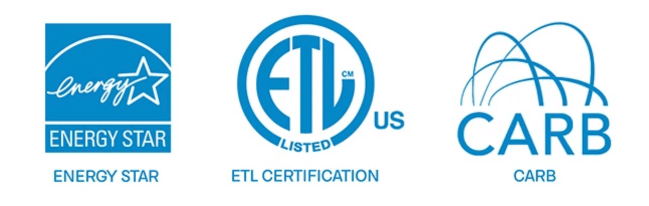 Badges: Energy Star, ETL Certification, CARB