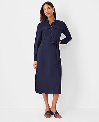 Petite Stand Collar Belted Pocket Shirtdress