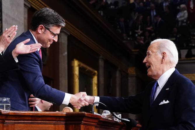 President Joe Biden and House Speaker Mike Johnson