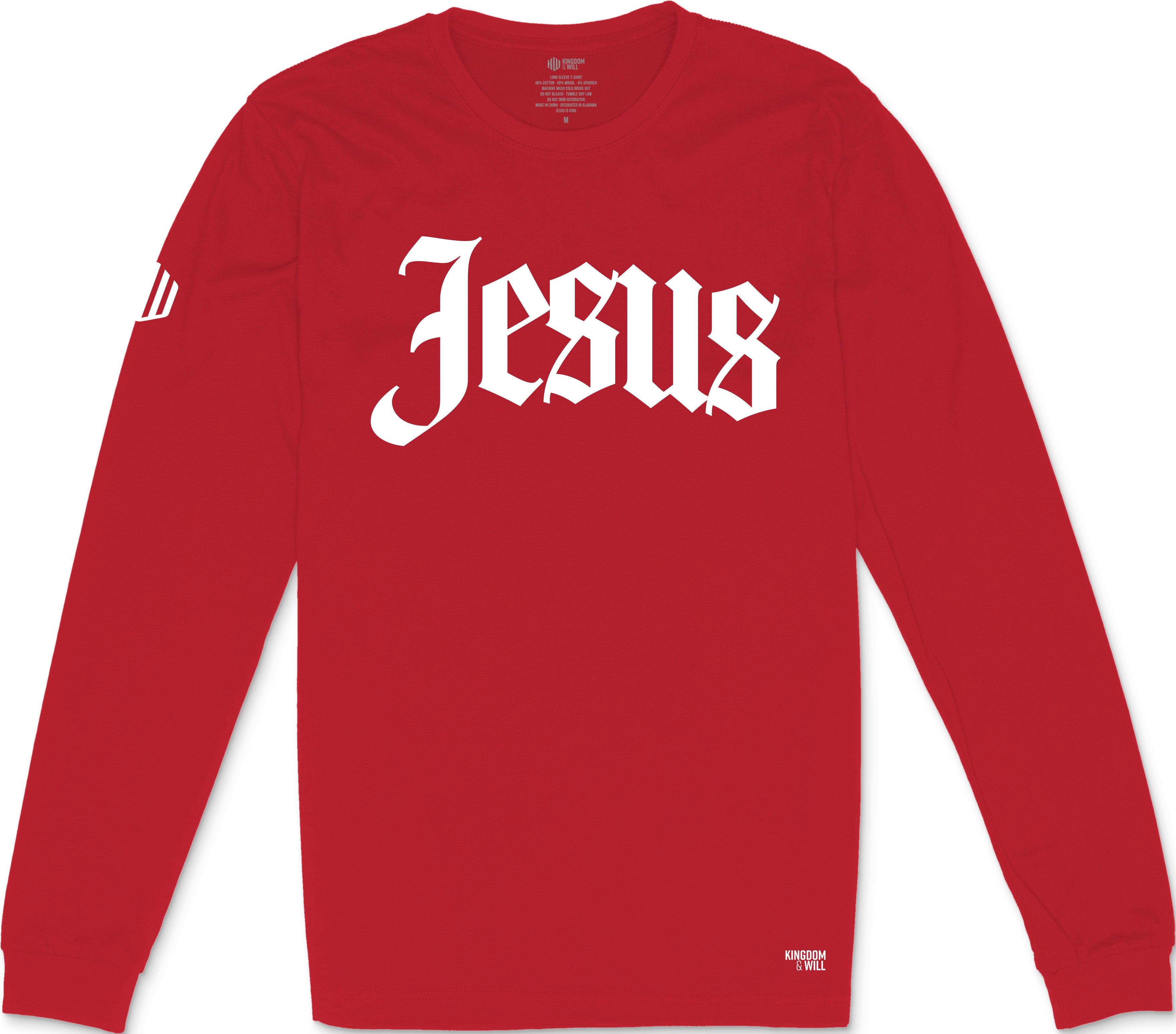 Kingdom & Will Jesus Long Sleeve T-Shirt (Red & White)