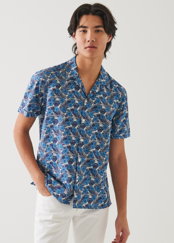 TROPICAL FLORAL PRINT COTTON SHIRT