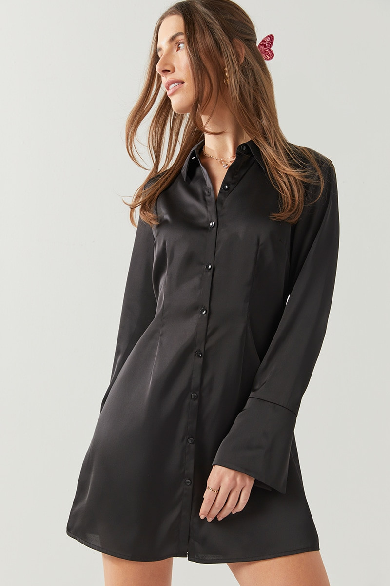 Image of Corina Button Down Satin Dress