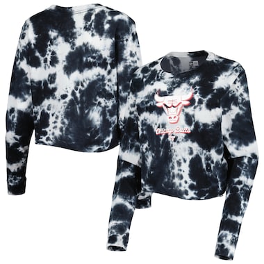  New Era Black  Tie Dye Cropped Long Sleeve T-Shirt