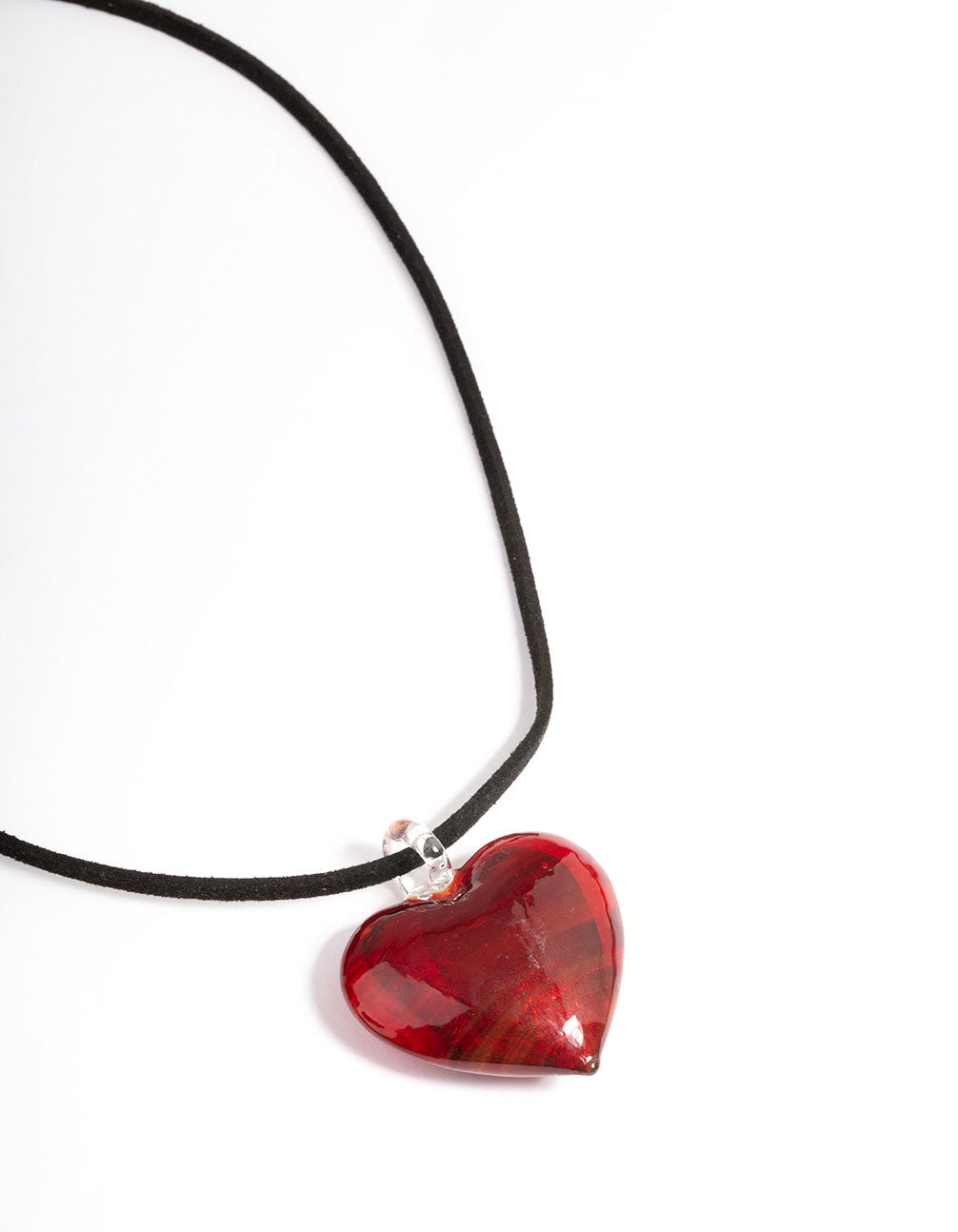 Image of Large Red Puffy Heart Suede Cord Necklace