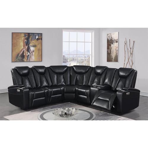 Global Furniture Ferrara Black Power Reclining Sectional With Power Headrest