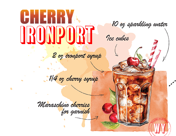 Cherry Ironport - 10oz sparkling water, ice cubes