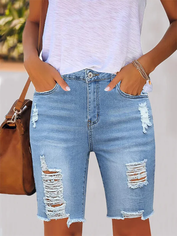 Ripped Bermuda Jean Denim Sho...