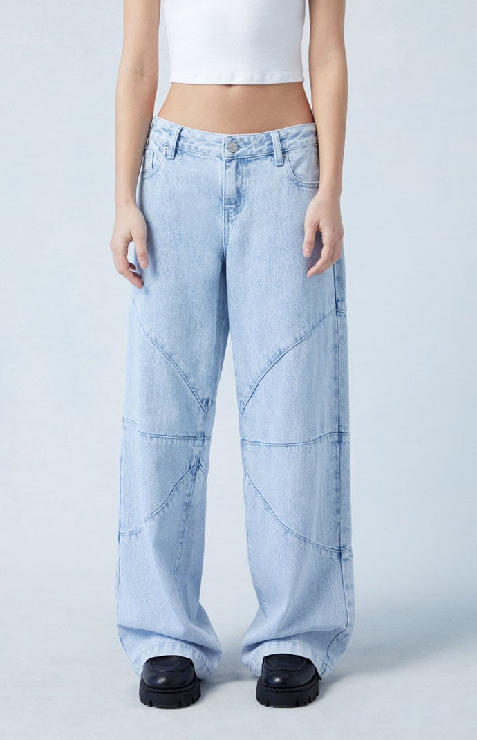 Image: Eco Light Indigo Seamed Low Rise Baggy Jeans