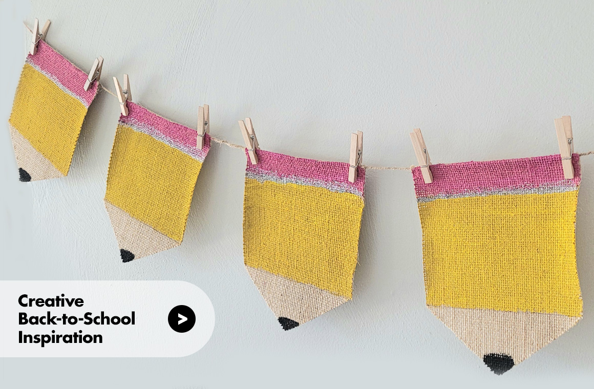 DIY pencil banner made from burlap, paint, and clothespines