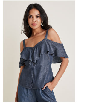 Chambray Ruffle Top