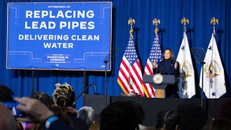 Vice President Kamala Harris at the Kingsley Association in Larimer, Pa., Feb. 20, 2024.