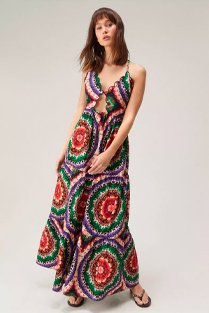 Cotton Scallop Hem Printed Maxi Dress