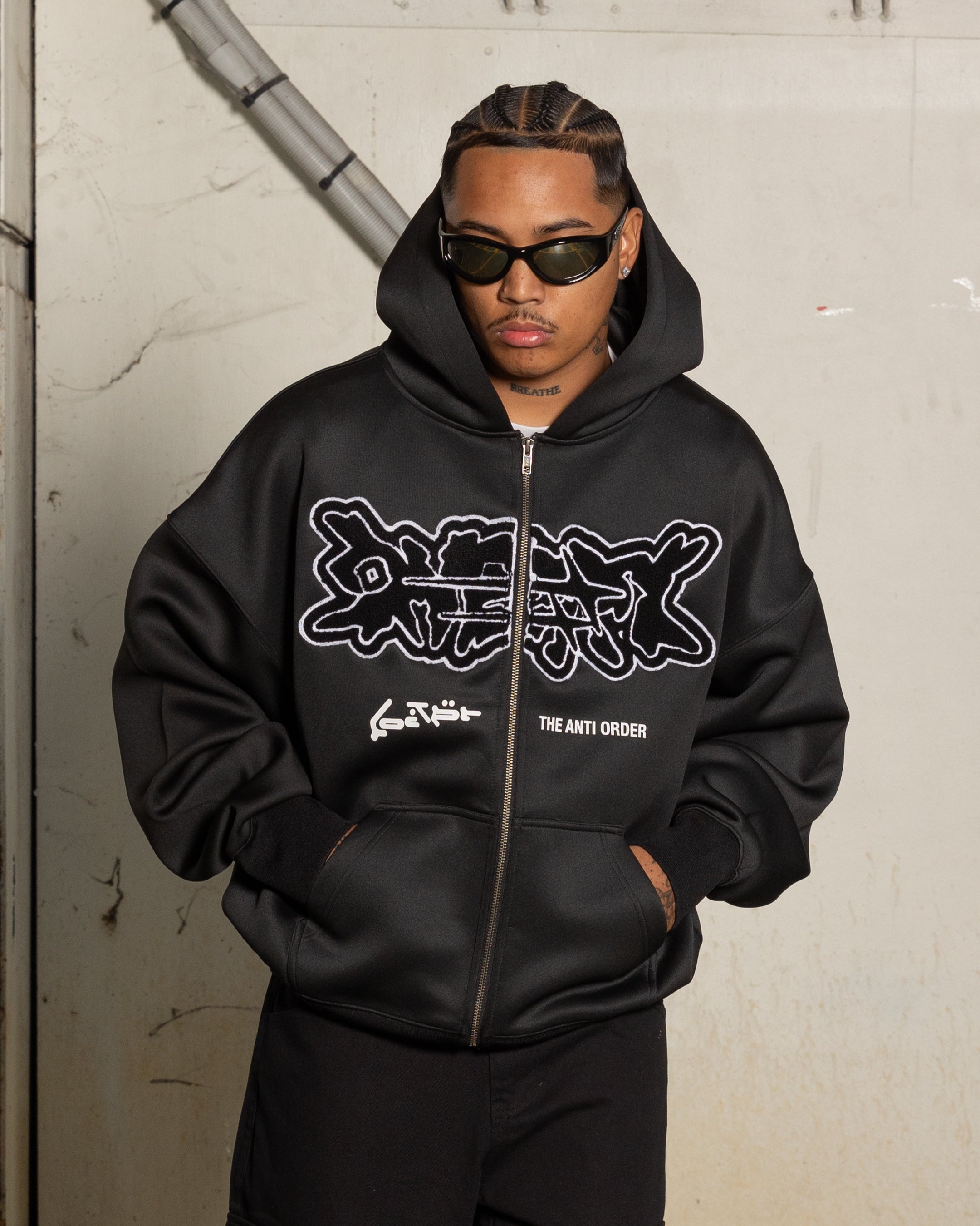 Image of Loiter X The Anti Order Zip Hoodie Black