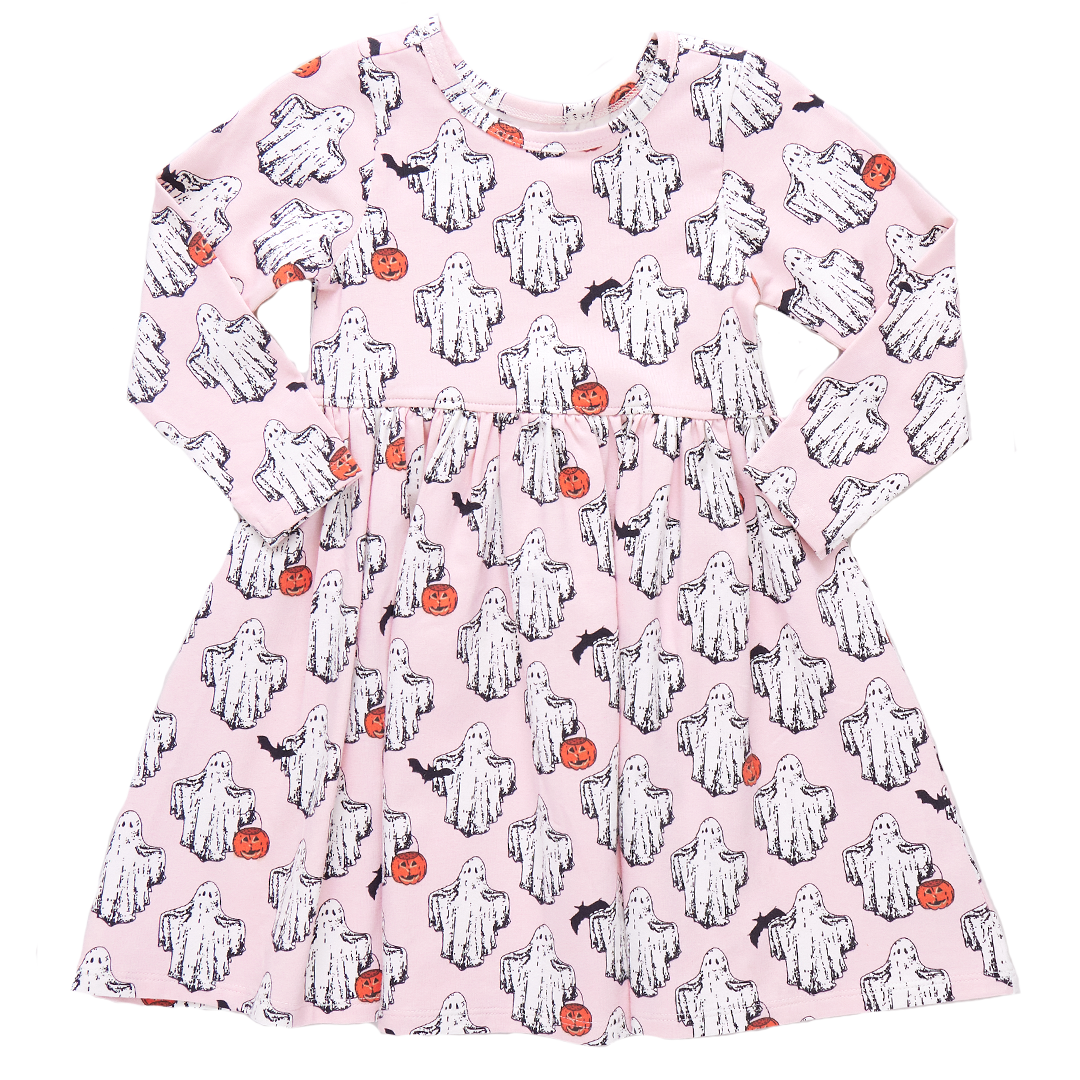 Image of Girls Organic Long Sleeve Steph Dress - Boo