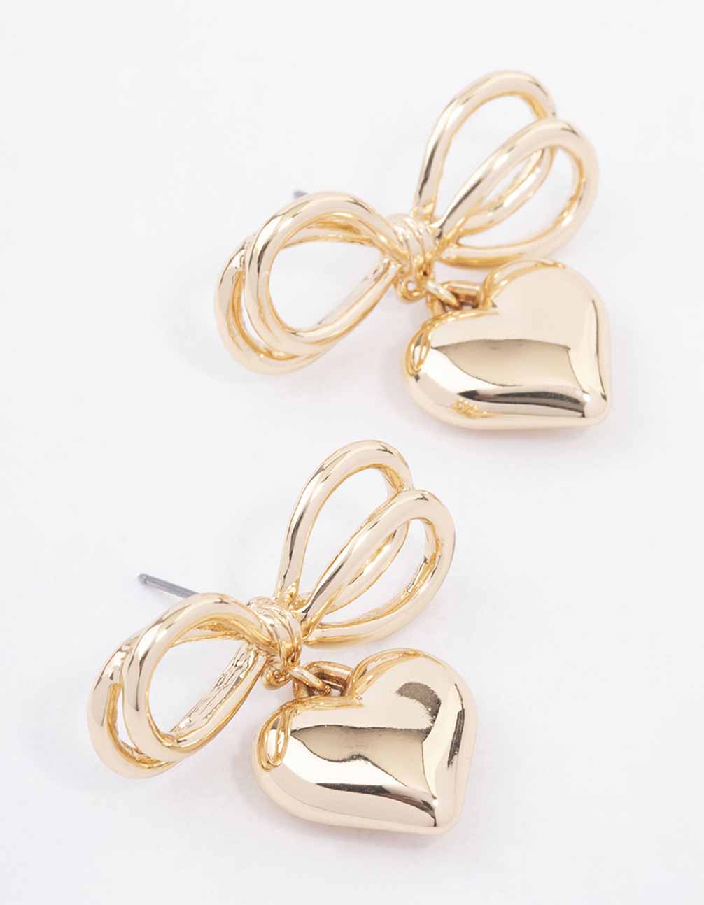 Image of Gold Heart Bow Drop Earrings