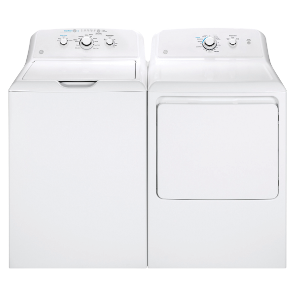 GE 4.2 CuFt Top-Load Washer With 7.2 CuFt Front Load Electric Dryer In White