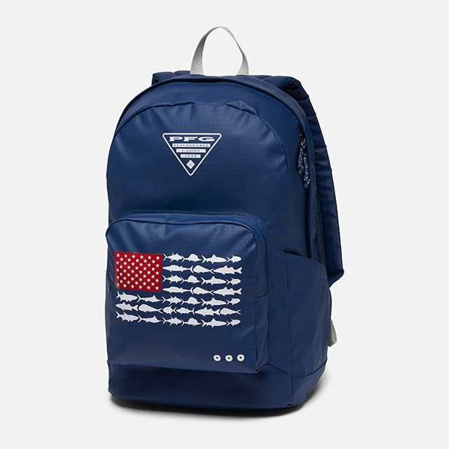 Close-up of a PFG Americana backpack. 