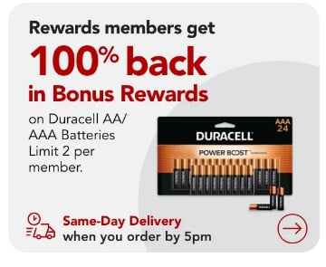 100% Back in bonus rewards on Duracell AA/AAA Batteries