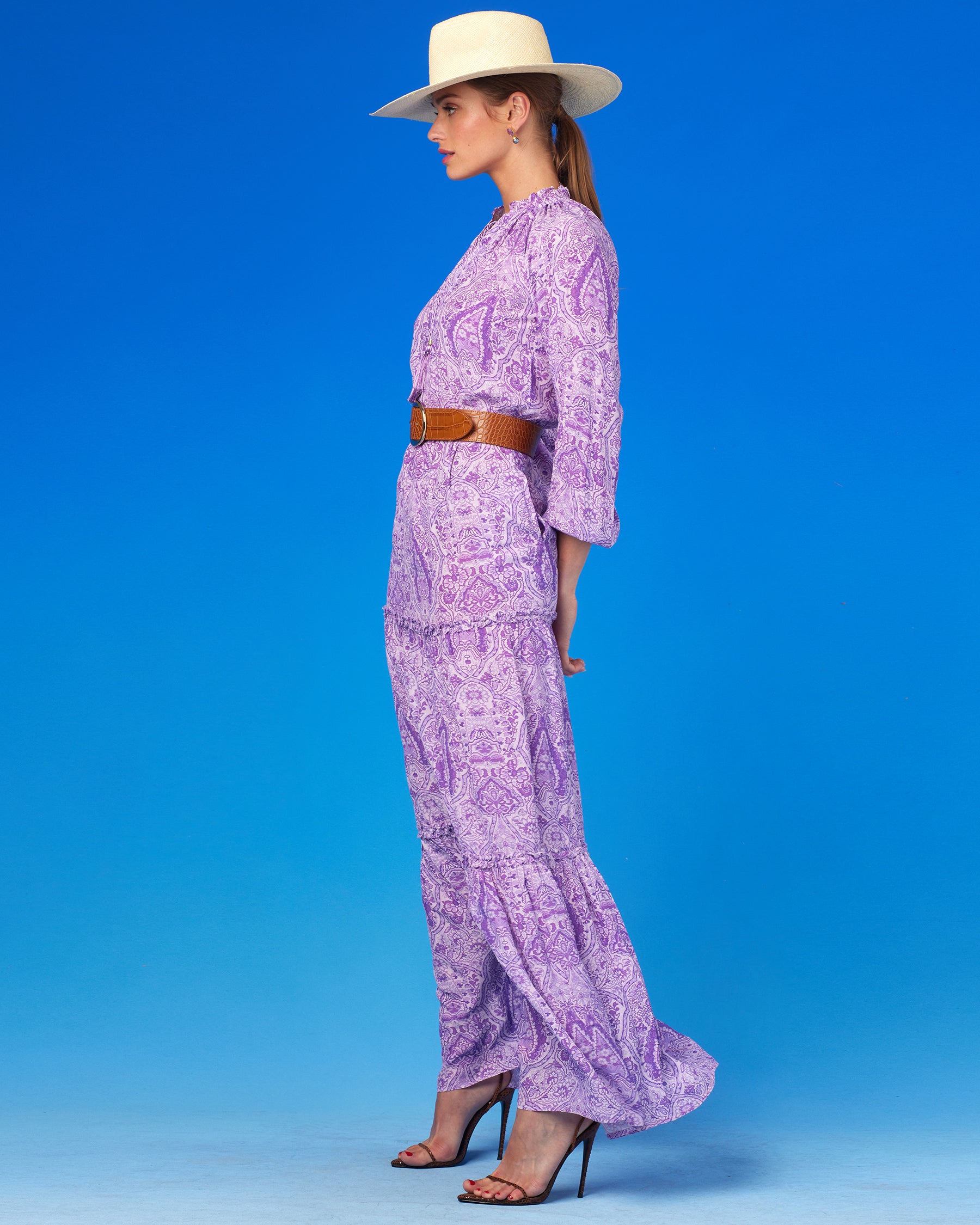 Image of Violette Ruffle Maxi Dress in Lavender Paisley