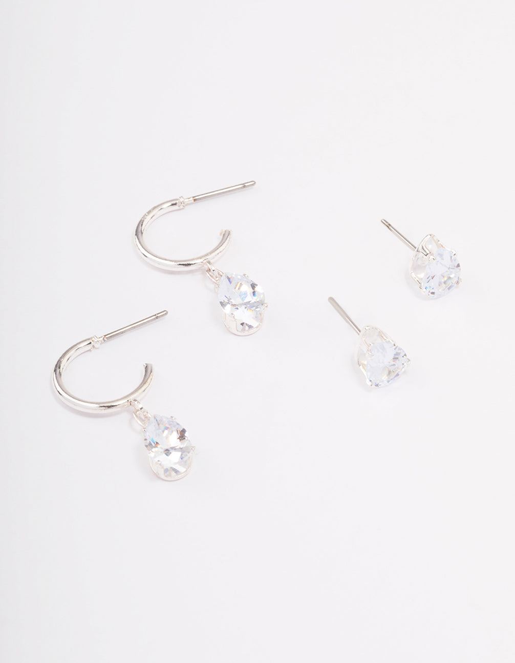 Image of Silver Pear Diamante Stud & Huggie Earring Pack