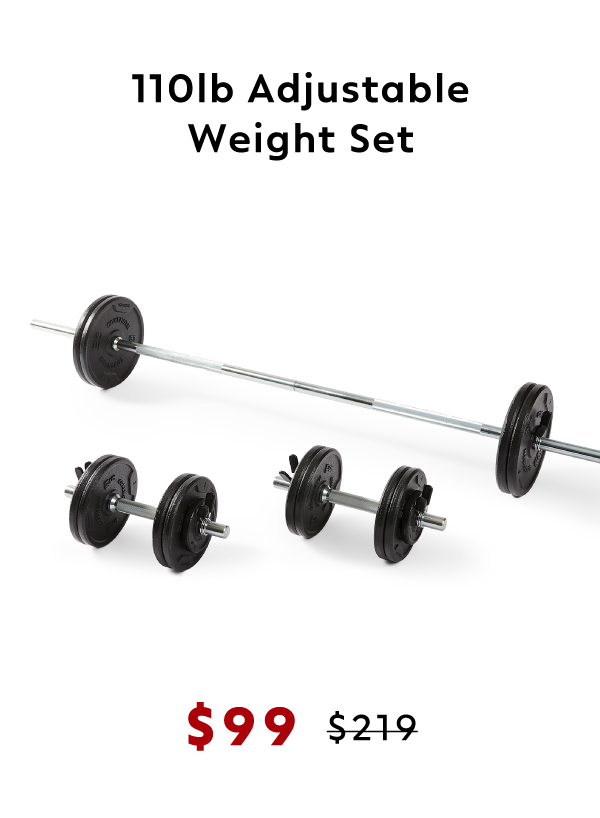 110lb Adjustable Weight Set US Standard with Barbell and dumbbells, Now $99